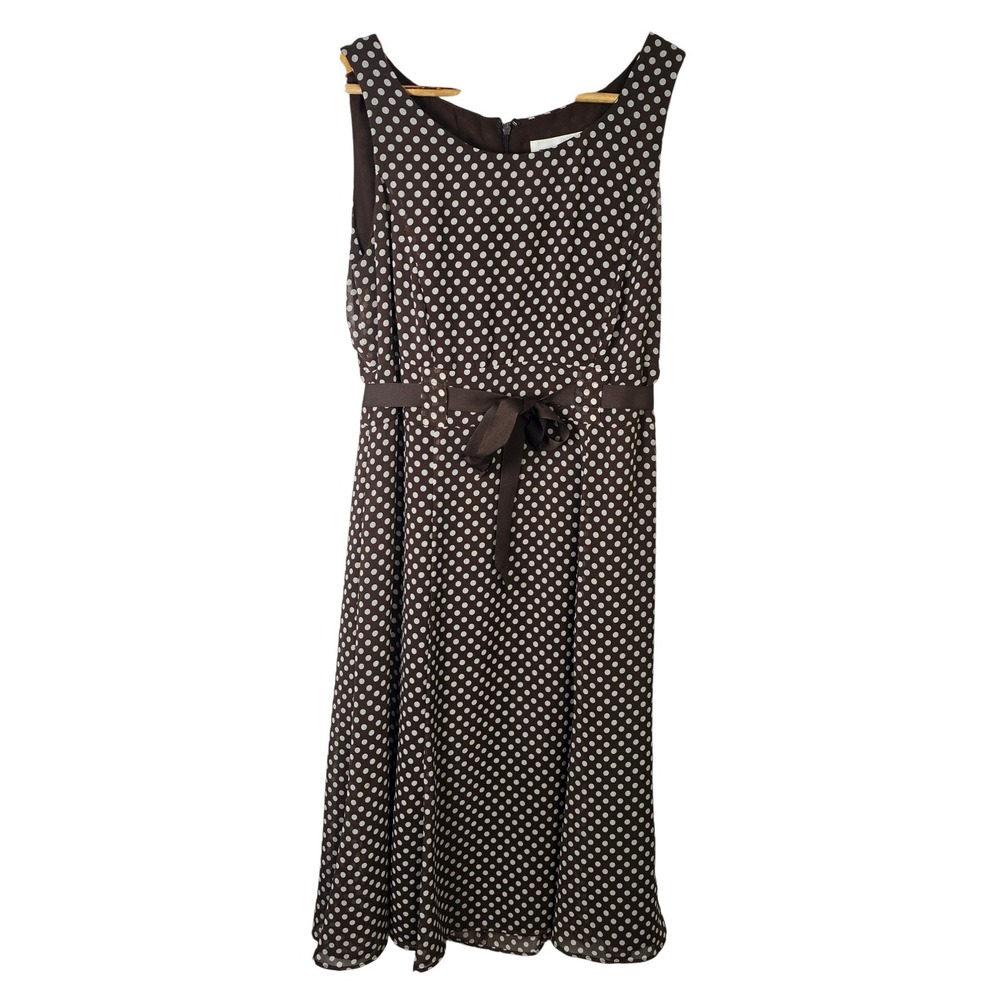 Studio I Women's Brown Polka Dot Sleeveless Midi Dress Size 6 Career‎